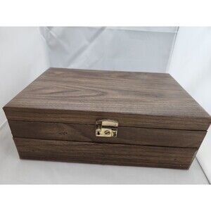 Mele Wooden Jewelry Box with Gold Yellow Velvet Interior Ring Slots & Hooks